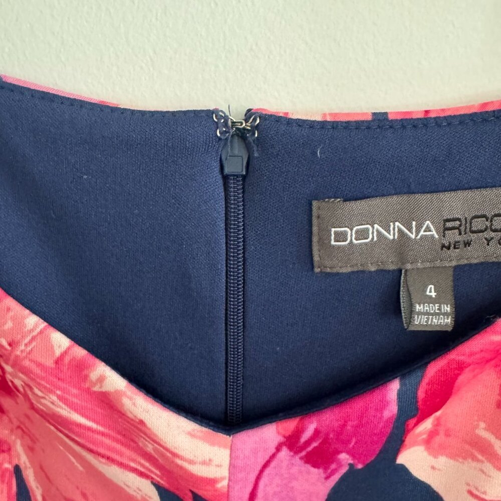 NWT Size 4 Floral and Lace Fit and Flare Donna Ricco Dress Pink and Navy - Picture 4 of 13